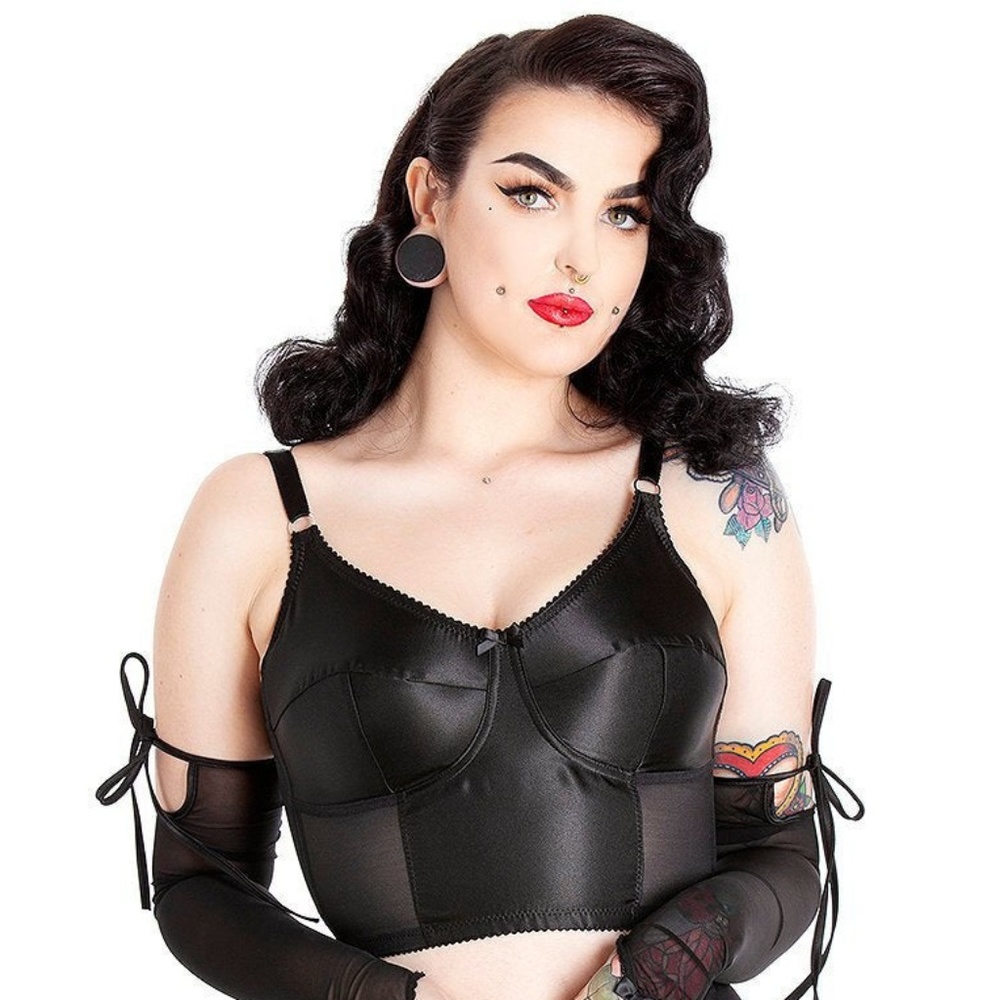 Tallulah Vintage Style Long-line Black Satin Bra